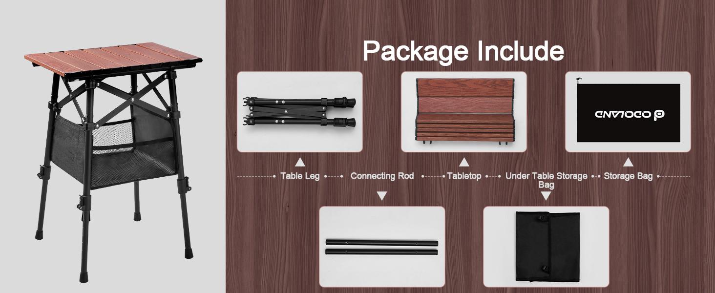 Odoland Folding Camping Table with Sturdy Storage Bag, Adjustable Height Portable Lightweight Mini Beach Table for Outdoor Picnic Camping Travelling