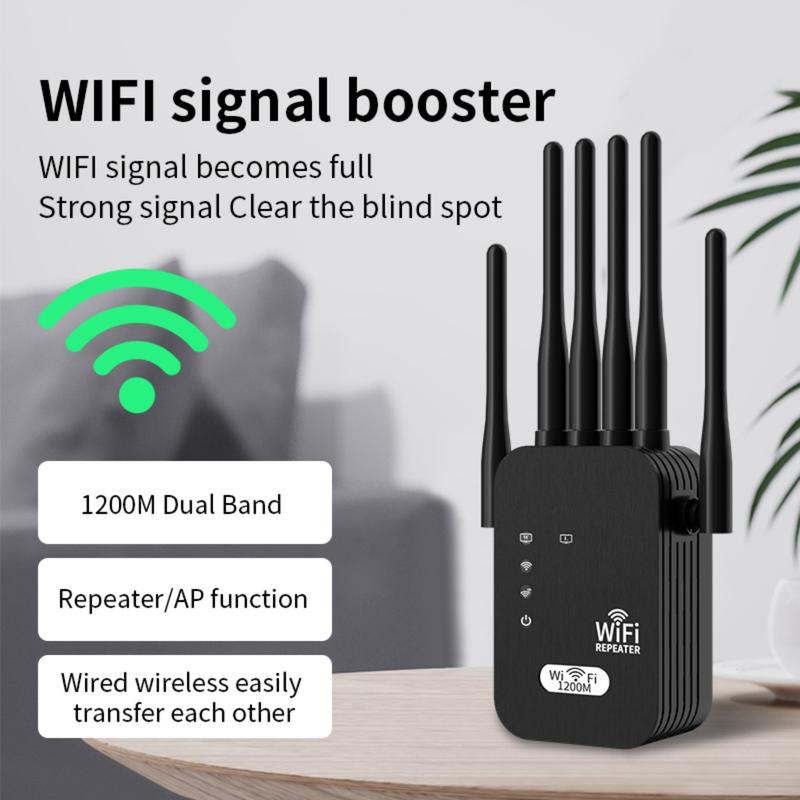 WiFi Extender 2026 with 6 Antennas, AC1200 Dual Band Booster, 12,000 sq.ft Coverage, Supports 100 Devices, Repeater & Ethernet Port