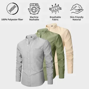 Men’s High-End Solid Color Stand Collar Long Sleeve Shirt for Spring/Autumn – Casual & Formal Business Wear
