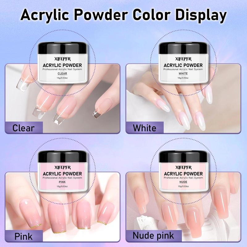XIFEPFR Acrylic Nail Kit - Clear Pink White Nude Powder & Liquid Monomer Set with Brush Nail Forms Extension Kit for Beginners Home DIY Nail Art