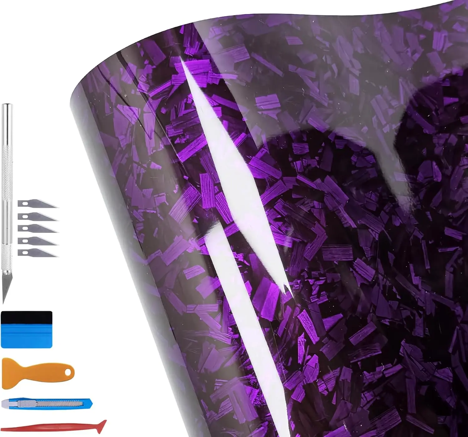 Gloss Forged Carbon Fiber Wrap, 1Ft x 5Ft DIY Decal Vinyl Wrap Roll, Self-Adhesive Film Sticker, Exterior Interior Accessories For Car SUV Truck and Motorcycle (Purple)