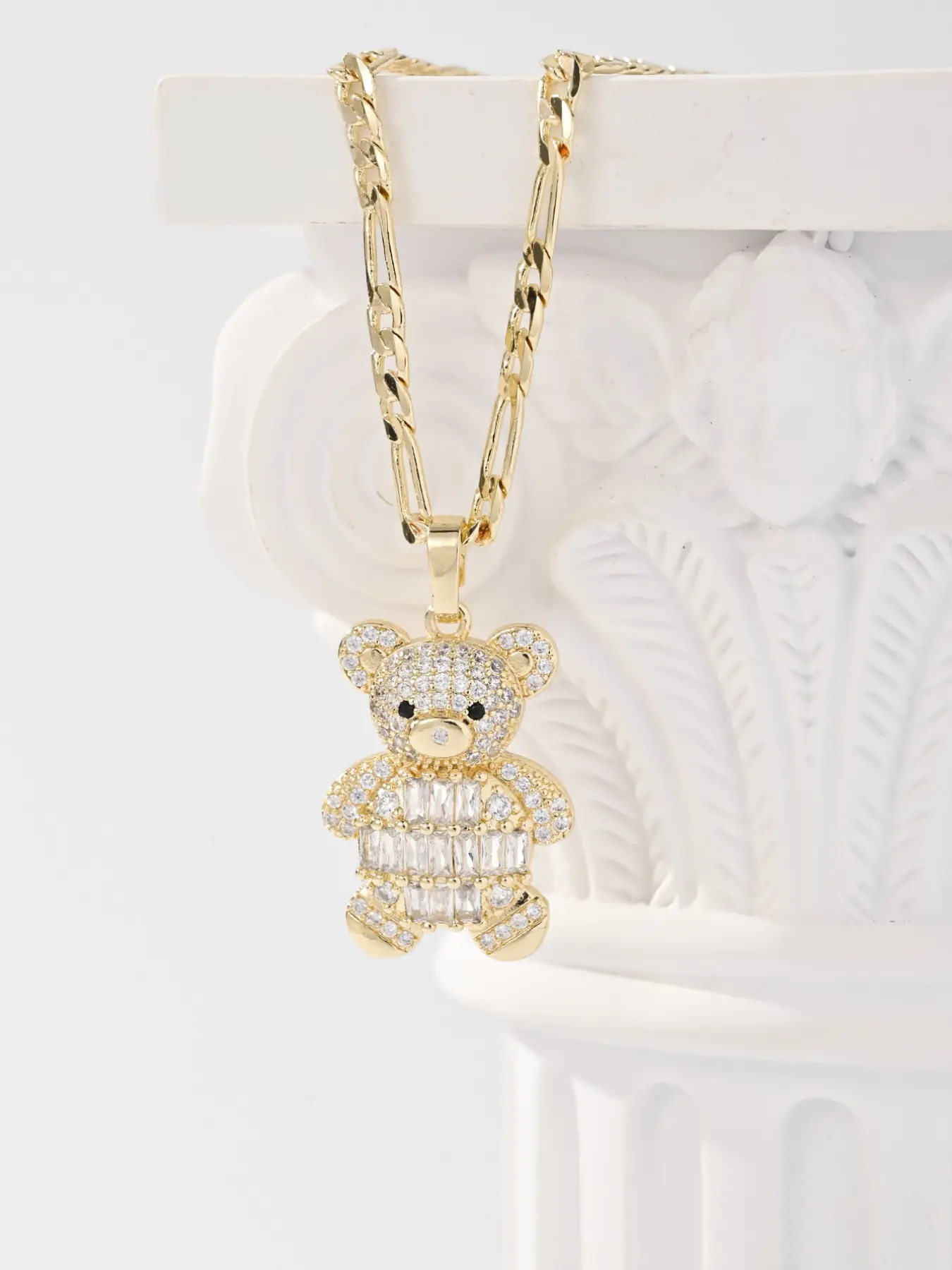 Classic Shiny Zircon Bear Pendant Necklace, Cuban Necklace, Vintage Jewelry Gift for Women, Cute Necklaces, Perfect for Anniversaries and Birthdays