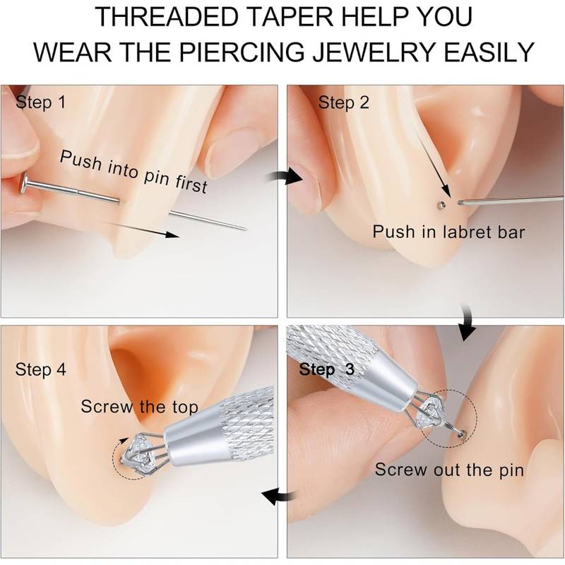 Body Jewelry Changer Kit - 16G/18G/20G Stainless Steel Guide & Beaded Gripper for Earrings, Nose Rings, Lip Studs - Fits Internally Threaded, Externally Threaded & Push-Tool Jewelry New & Upgraded Bead Gripper
