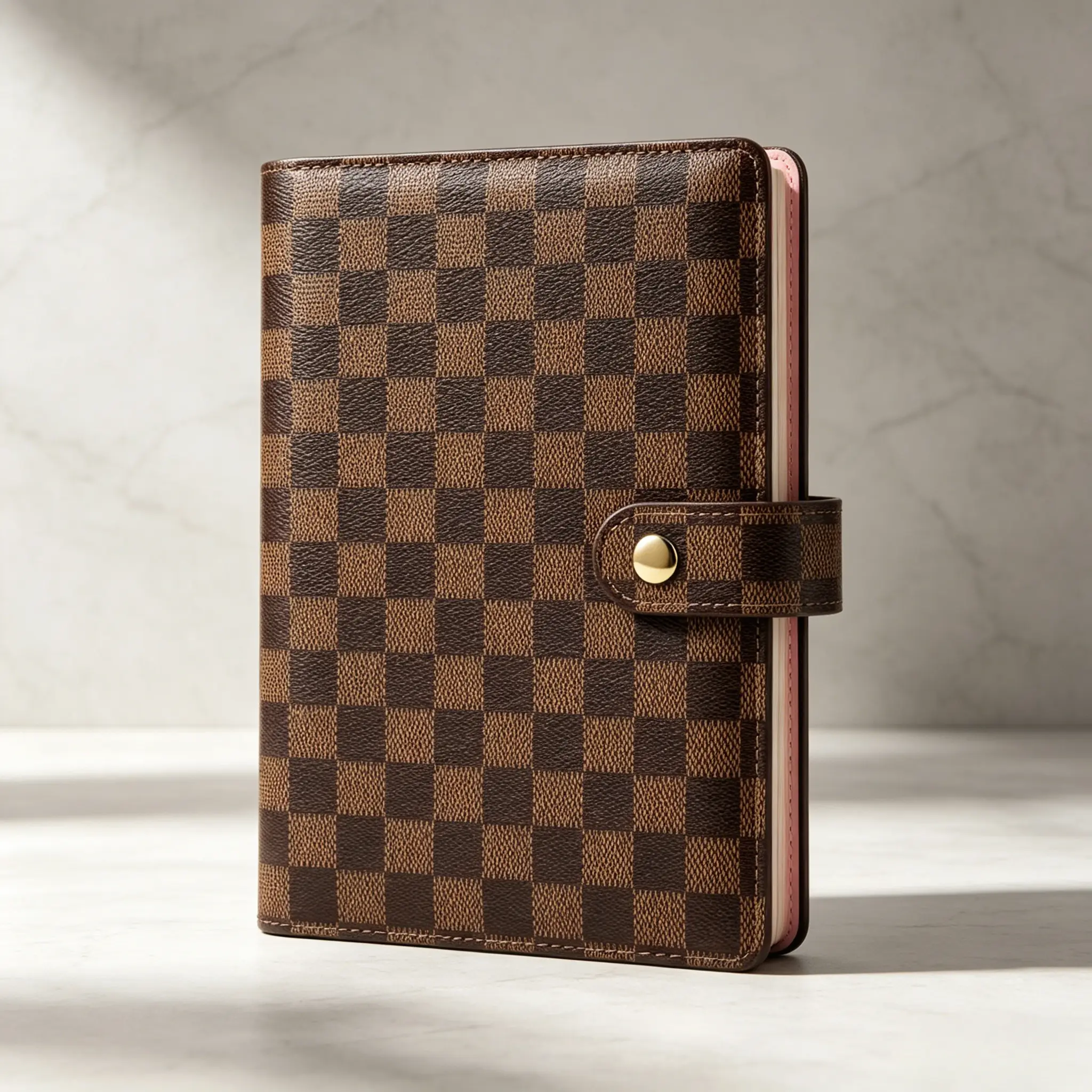 Checkered Faux Leather Binder Journal Cover (22x15cm) - Lightweight Office Stationery with Secure Metal Snap Closure, Classic Grid Planner Sleeve, Compact Organizer, Uniform Stitching Protector for Office Work, Business Trips, Card Pockets