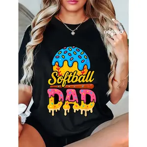 100% Cotton Retro Ice Cream Drip Softball Dad Game Day Dad Father's Day T-Shirt