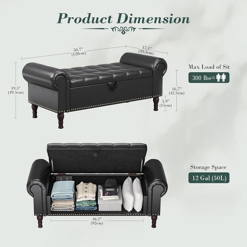 YOUDENOVA 60‘’/51” Ottoman Storage Bench, Queen Size End of Bed Storage Bench with Tufted Button, Upholstered Sitting Bench for Front Door Entrance,Bedroom,Dining Room, Entryway modern coffee table