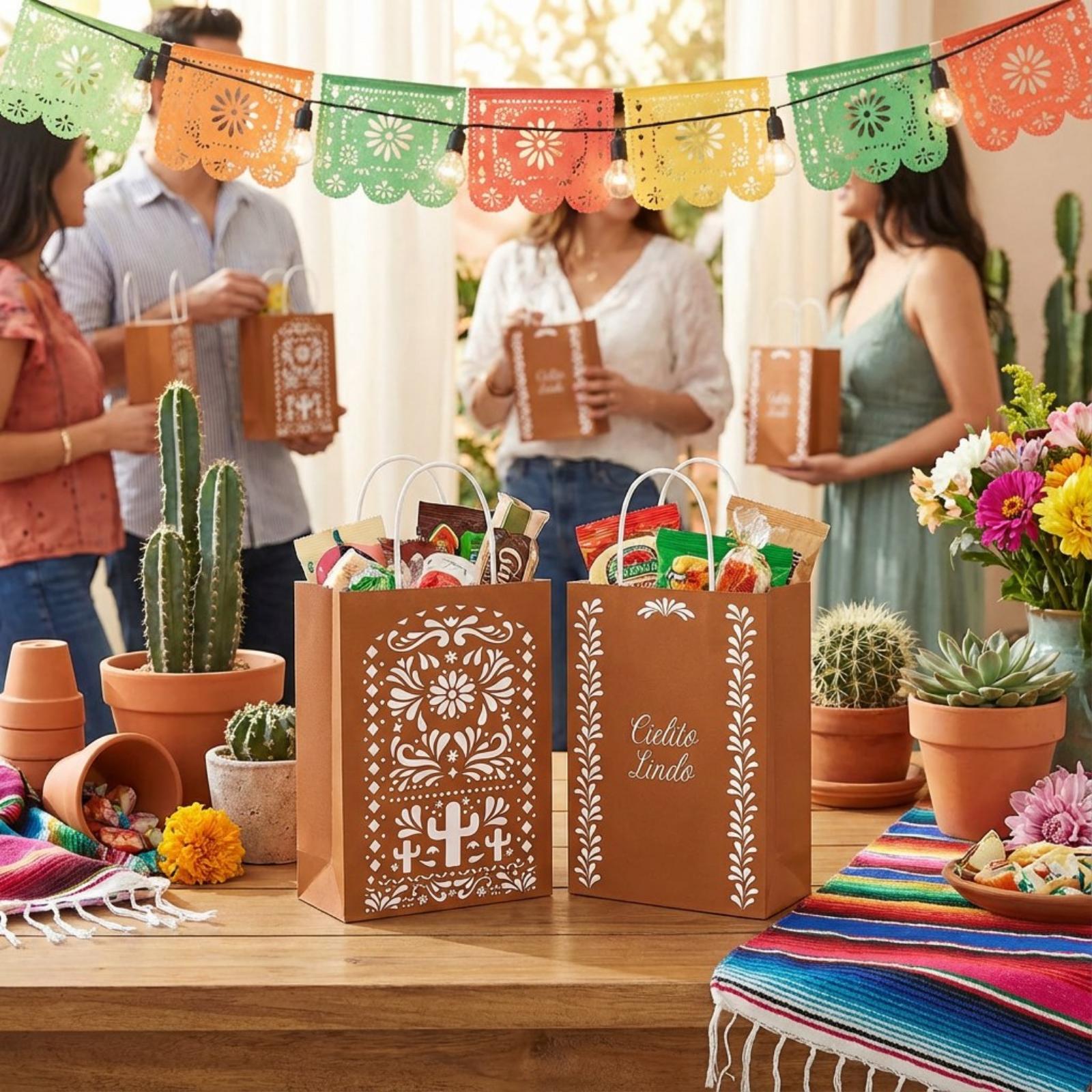 24pcs Disposable Paper Mexican Cielito Lindo Party Favor Bags with Handles - Festive Wrapping, Colorful Packaging, Gift Idea, Party Gift Packs for Cinco de Mayo Mexican Theme Celebrations, Birthday Ideas