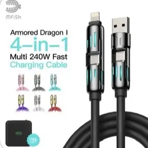 Mfish Armored Dragon 4-in-1 Multi 240W Fast Charging Cable for iPhone & Android Devices