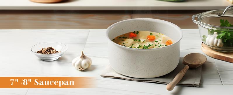 【Valentine's Day gift】12-Piece Nonstick Pots and Pans Set - Kitchen Cookware with Removable Handles - Ideal for Home Cooking, Cream White