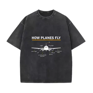 Washed Cotton Vintage Style Men's T-Shirt "How Planes Fly" Diagram T-Shirt For Men - Funny Aerospace Engineering Aviation Tee With Airplane Graphic, Short Sleeves, Round Neck - Vintage Style, Machine Washable