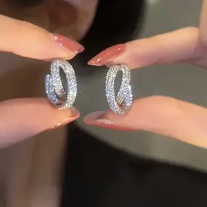 LisiZen Micro-Inlaid Zircon C-Shaped Cross Earrings Delicate Light Luxury Simple Versatile Stylish Ear Accessories DZEH5125