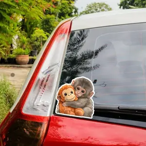 Emotional punch Monkey Sticker – Viral Zoo Monkey With Plush Toy, Cute Support Animal Decal, Laptop Water Bottle Car Sticker