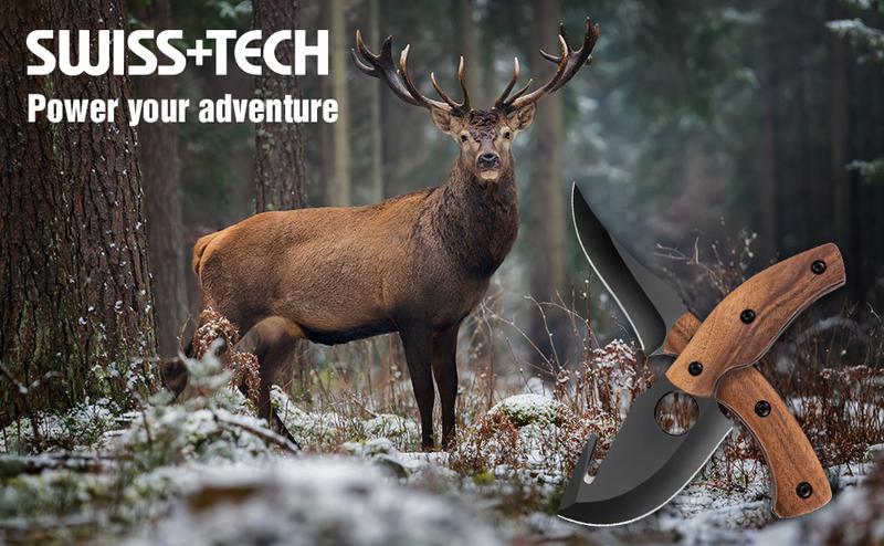 #JumpstartSale Swiss+Tech 2 Pack Fixed Blade Hunting Knife Set, 6-1/2" Skinning Knife and 7” Gut Hook Knife, Hickory Handle&Full-Tang, Perfect for Field Dressing, Deer Hunting, Fishing, Camping, Survival