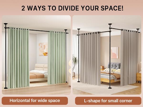 VANCASTLE Adjustable Room Divider Curtain Rod - No Drill Bedroom Separator Tension Curtain Frame, Free-Standing Space Divider for Room Separation - Height 4-10 Feet (1.2-3m), Width 28-114 Inches (71-290cm) VANCASTLE Adjustable Room Divider Curtain Rod - No Drill Bedroom Separator Tension Curtain Frame, Free-Standing Space Divider for Room Separation - Height 4-10 Feet (1.2-3m), Width 28-114 Inches (71-290cm)