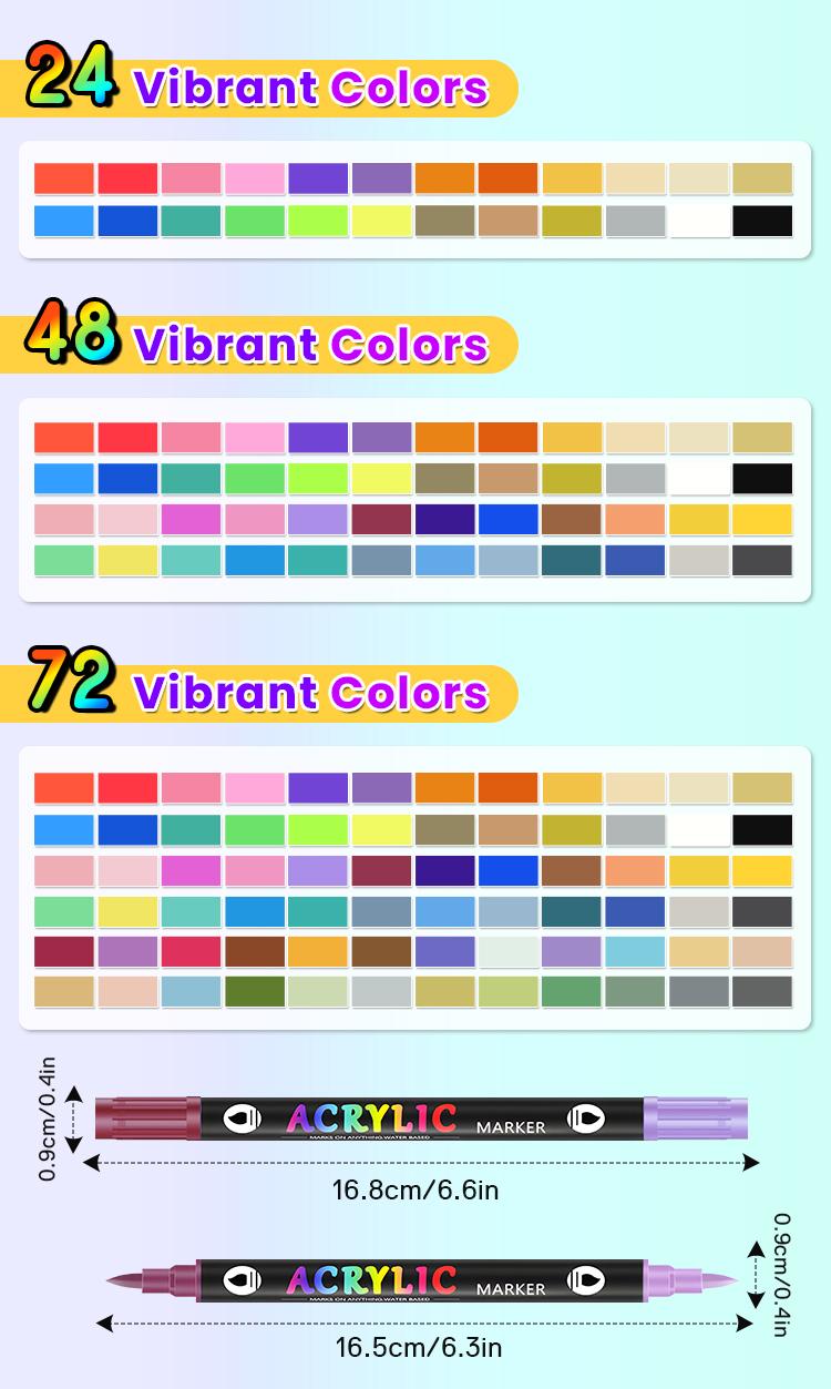 24/48/72/96/120 Color Dual-Tip Acrylic Marker Pen,Waterproof & Quick-Dry for Wood, Canvas,Stone, Glass & Rock Painting, DIY CraftslIdeal Easter gift