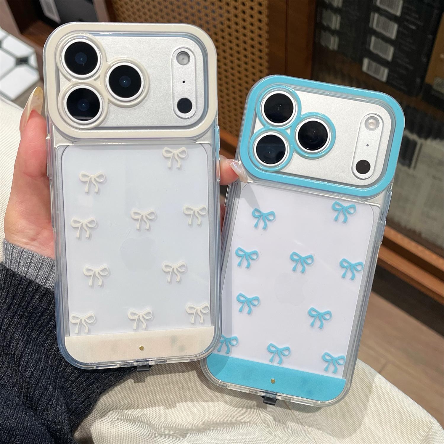 Vibrant LED Clear Aesthetic Ribbon Bowknot Case for iPhone 17 Pro Max/17 Air 17 Pro 16 plus 15 14 13,Transparent Soft Raised Camera Protective Shockproof Cover