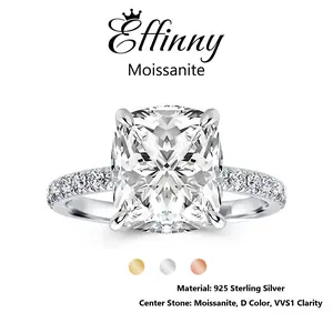 Effinny Synthetic Moissanite D Color VVS1 3.0 Carat Elongated Excellent Cushion Cut Engagement Ring, No Tarnish Promise 925 Sterling Silver Jewelry for Women, Wedding