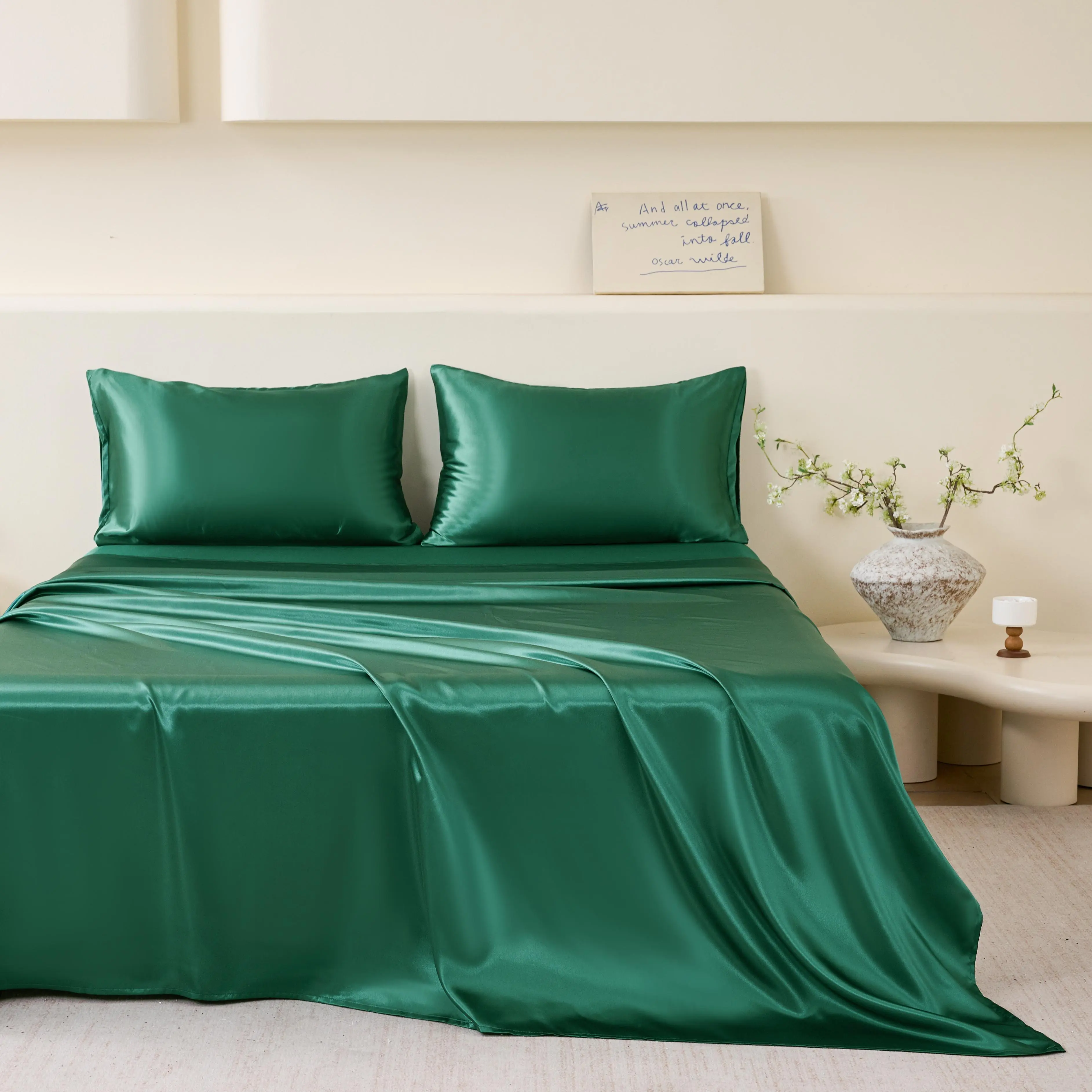 LEC HOUSE Luxury Silky Satin Complete Bedsheets Set - Soft Cooling Fitted Sheet, Flat Sheet, Pillowcase Inclusive Soft Bedding Sets, Satin Bed Sheets