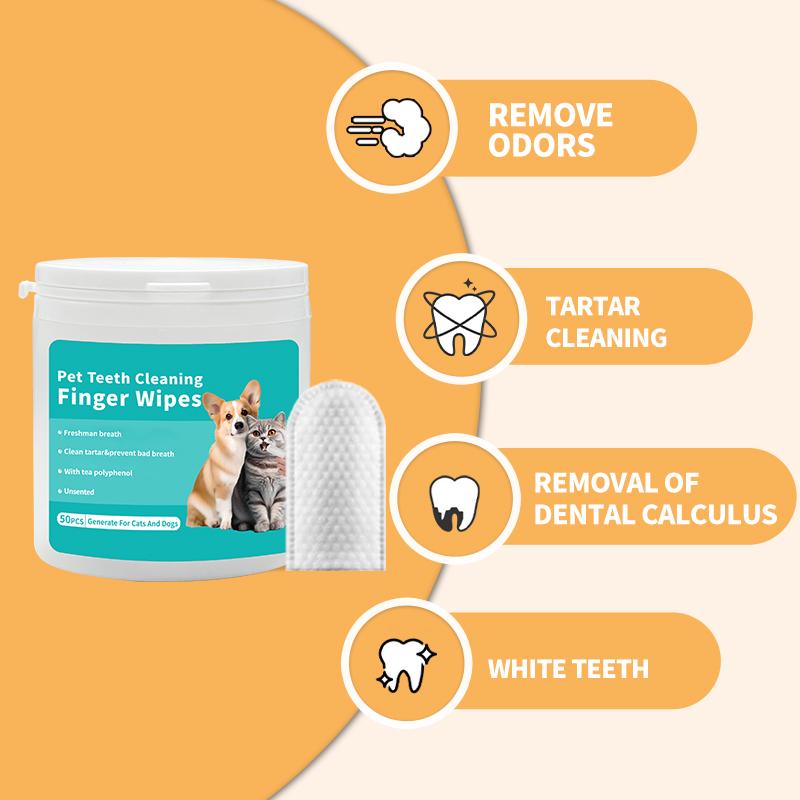 finger wipe 50-Count Pet Dental Finger Wipes for Cats & Dogs – strengthens teeth  gently clean Complete Disposable Teeth Cleaning Kit with Plaque Control & Breath Freshener Dirt Build Up Oral Hygiene