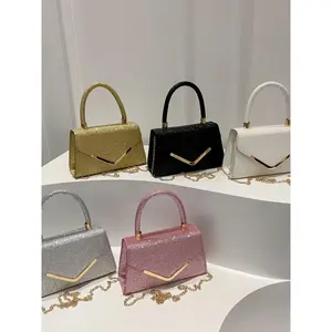 Women's Fashionable Glitter Evening Bag, with Chain Strap, Casual Versatile Solid Color Elegant Shoulder Bag for Party, Trendy All-match Bag for Daily Use