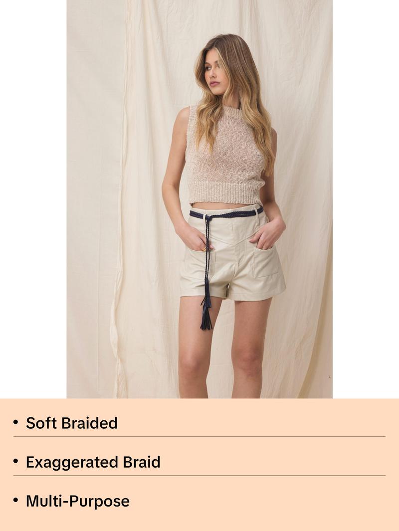 Braided Wrap Belt, Navy