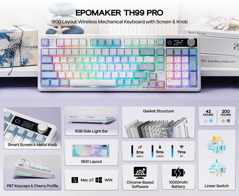 EPOMAKER TH99 PRO 96% Mechanical Keyboard with Screen & Knob Tri-Mode USB-C/BT 5.0/2.4GHz Hot Swap Custom Driver RGB Backlight PBT Keycap Gasket Wireless Gaming Keyboard for PC/Mac creamykeyboards TikTokShopJumpstartSale