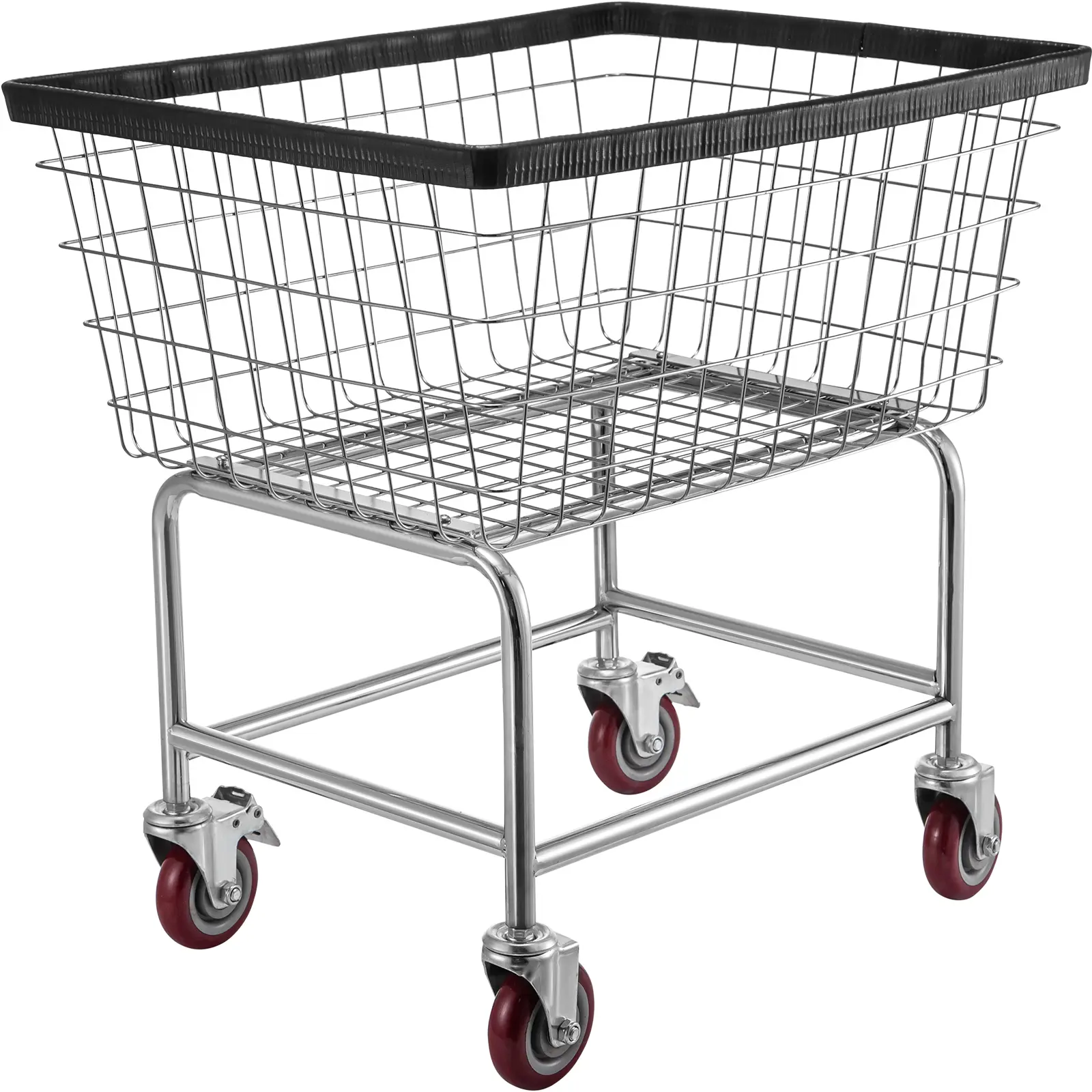 VEVOR Wire Laundry Cart,  2.5 Bushel Wire Laundry Basket with Wheels, 21\'\'x27\'\'x27.5\'\' Commercial Wire Laundry Basket Cart, Steel Frame with Chrome Finish, 4inch Casters, Wire Basket Cart