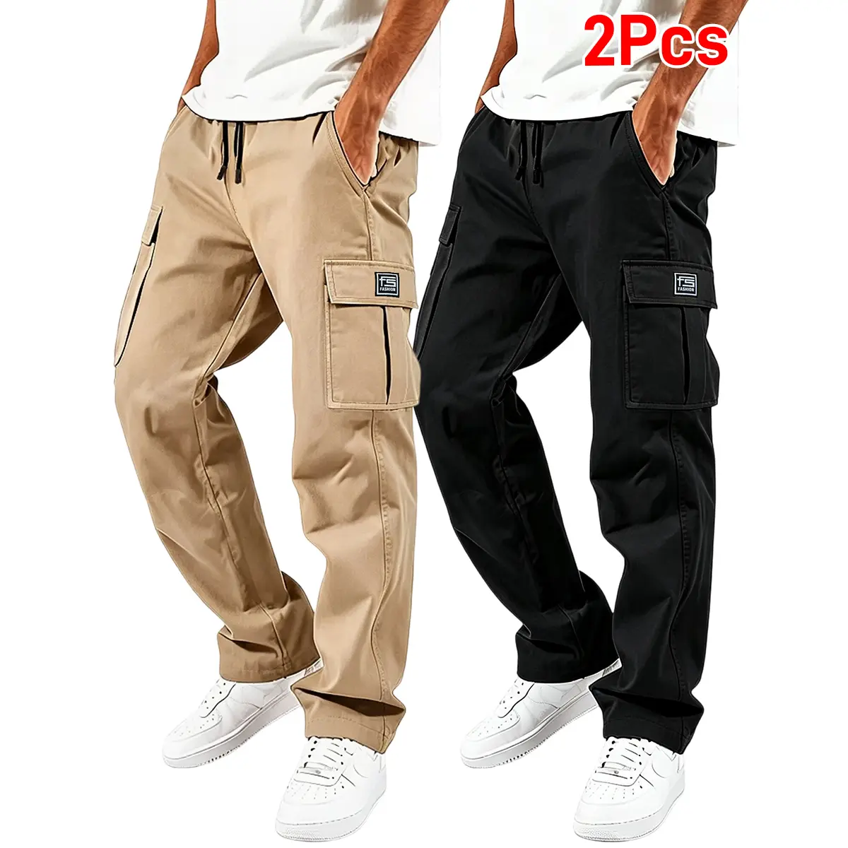 TOOTD Premium Men's H-Type Straight Work Pants - Minimalist Woven Baggy Cargo Pants, Comfortable Easy-Care, Slight Stretch, Stylish Letter Tag, Plain Trouser, Straight Pants