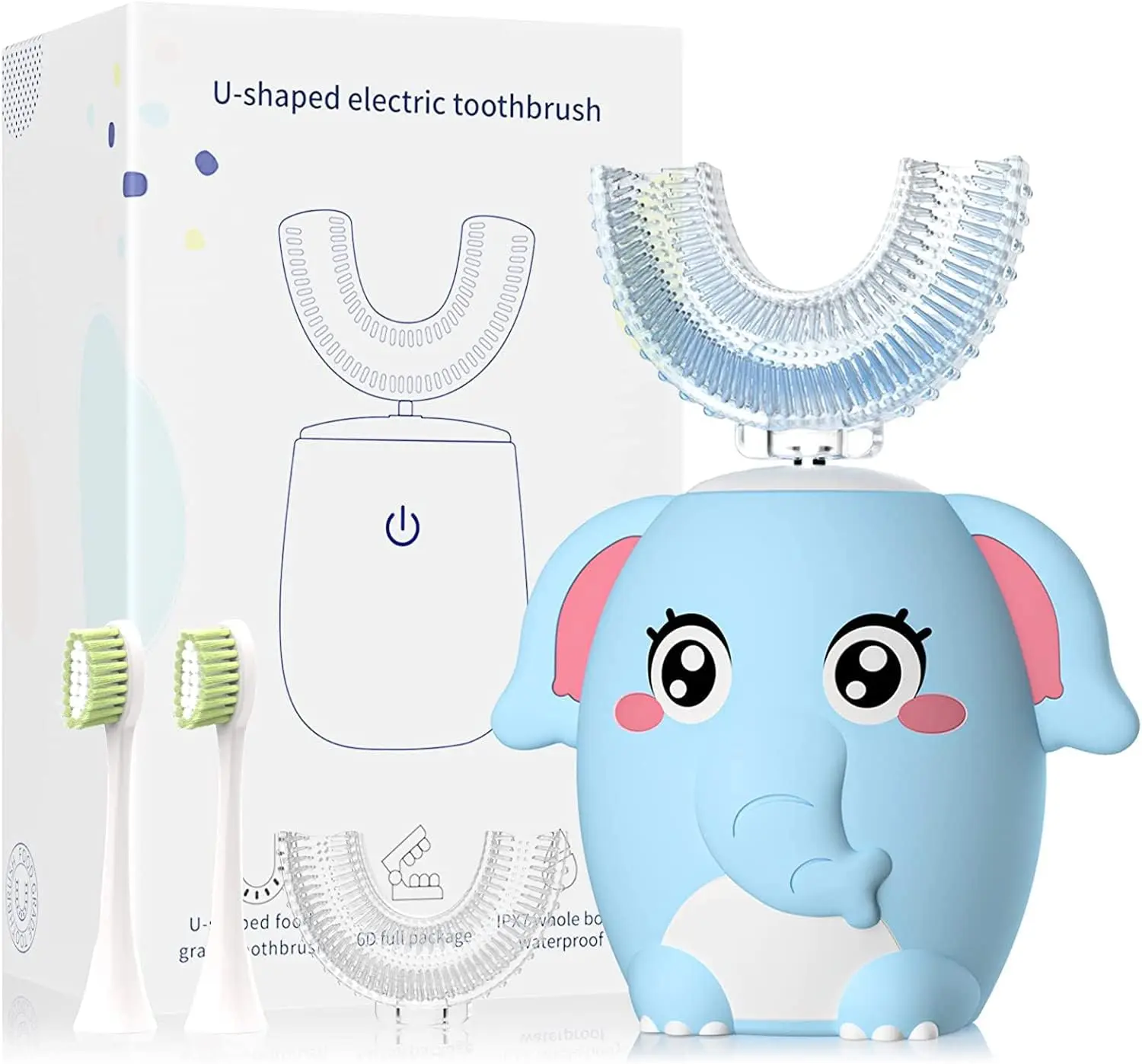 Kids U Shaped Electric Toothbrush Children Rechargeable Sonic Toddler Toothbrush baby Electric toothbrushes with1-4 Brush Heads Full Mouth 6 Cleaning Modes Oral hygiene Cleansing tiktokshopbacktoschool,back to school,back to school haul