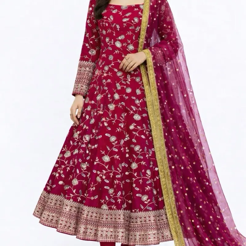 Party Wear Anarkali Dress with Heavy Embroidery and Chudi Pant for Women Formal & Elegant Clothing - Soft