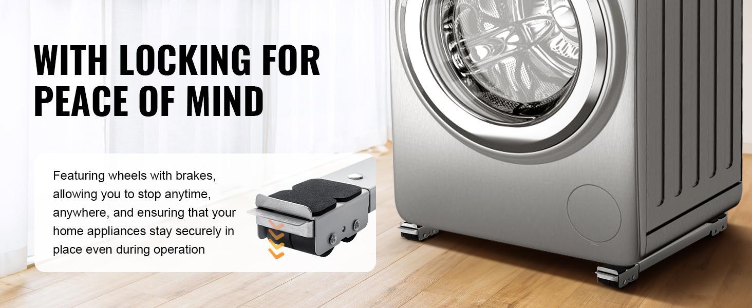 VEVOR Heavy Duty Furniture Appliances Rollers, TikTokShopBlackFriday, 660 lbs Total Load, Extendable Appliance Rollers Mobile Washing Machine Base, Fridge Stand Dolly Movers for Refrigerators, Dryers, Dishwashers, White