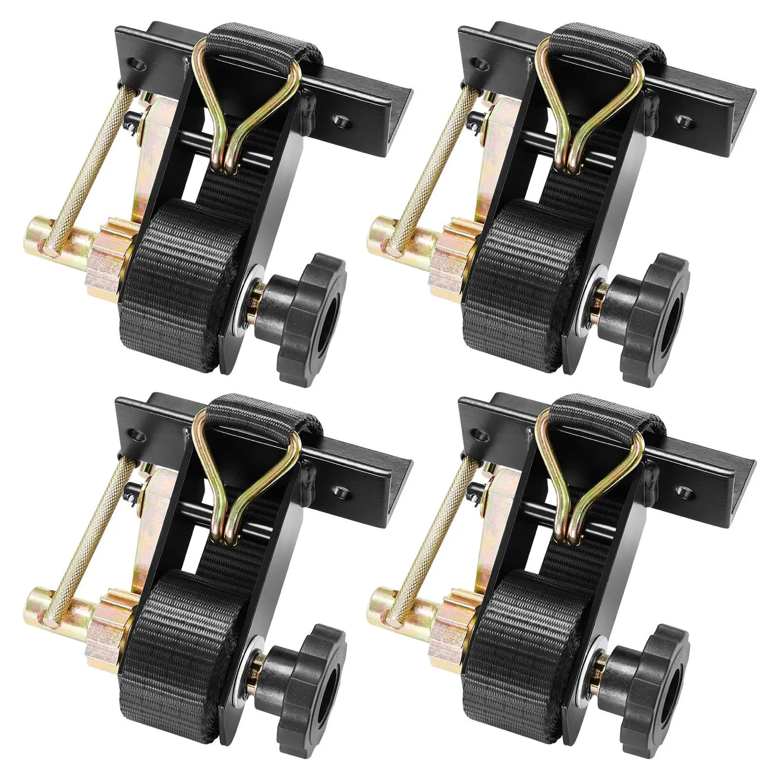【toolupgrade】VEVOR 4-Pack Heavy Duty Carbon Steel Ratchet Ladder Rack Straps, 1.5in x 7.4ft, Black Square Tube Mount, Double J-Hooks, 500lb Load Locking, Quick Setup, for Pickups/SUVs, Driveway to Jobsite Hauls, Kayaks