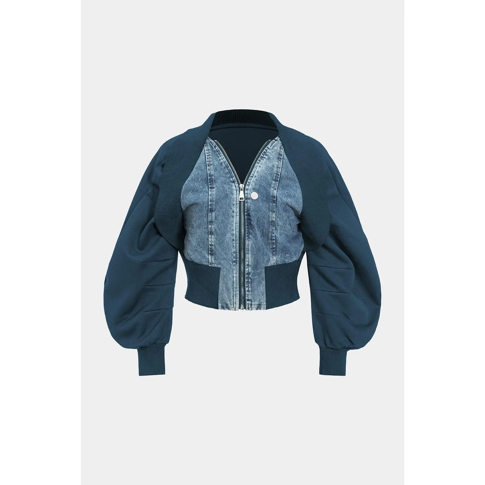 Patchwork Zipper Denim Outerwear Jacket