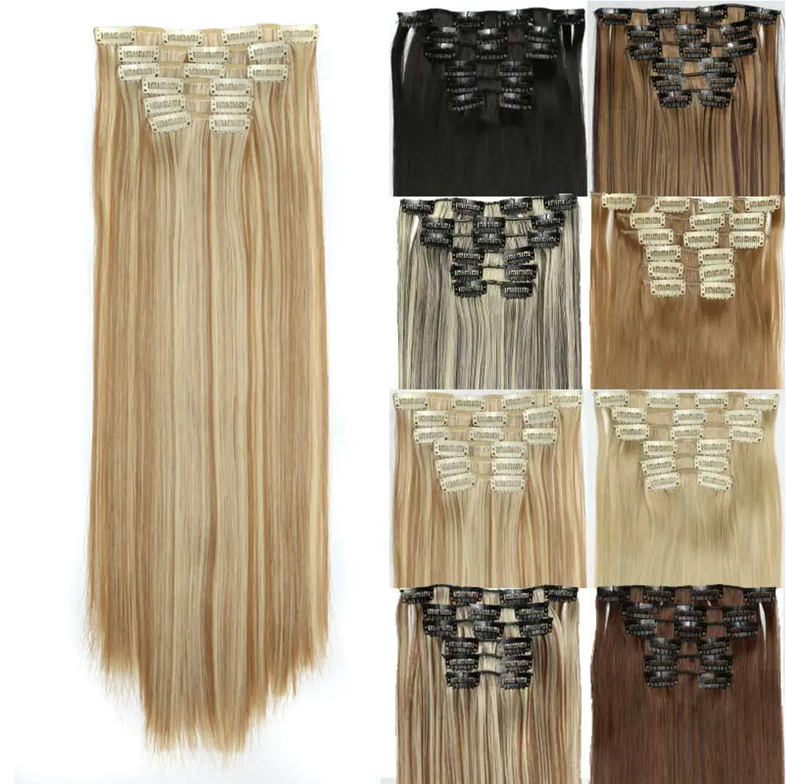 24 Inch 6 pcs Luxurious Long Straight Synthetic Hair Extensions for Women & Girls, Silky Smooth Clip-In Hairpieces for Effortless Style, Perfect for Everyday Wear & Special Occasions, Ideal for Beginners and Busy Lifestyles