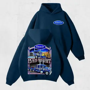 Peterbilt Blue Truck Bad Habit Hoodie – Custom Semi Truck Graphic Pullover, Cotton Classic Fit, Patriotic Gift for Truckers & Drivers, T-shirt and Sweatshirt