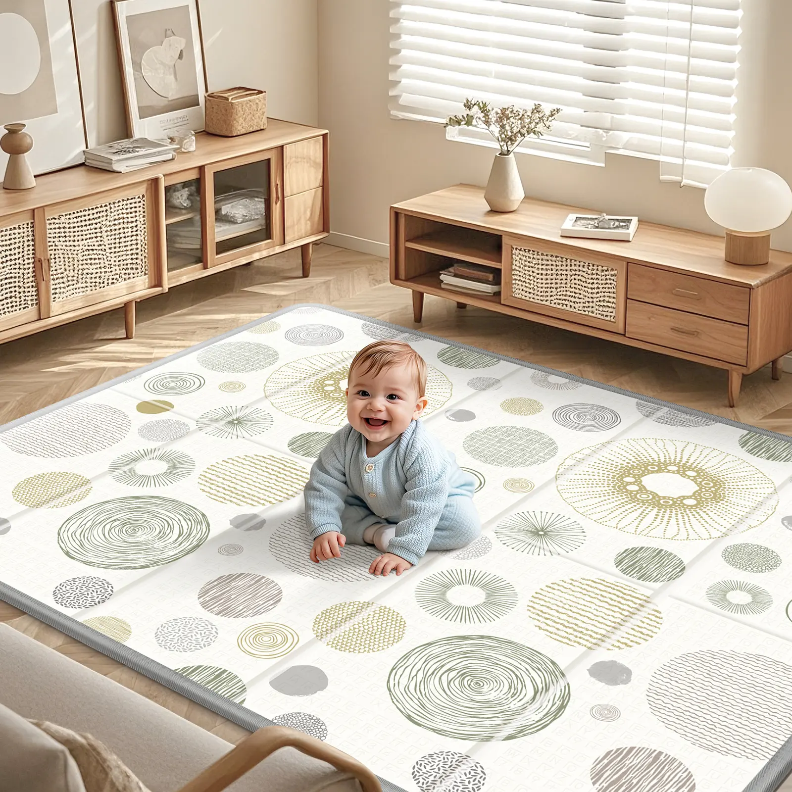 Foldable Baby Play Mat - PIGLOG Waterproof Floor Playmat with Minimalist Patterns, Safe Foam, Reversible Design, 50x50 Playpen Mat, Carry Bag Makes Travel Play Simple, Waterproof Surface Wipes Clean Fast, Play Mats For Floor, Xpe Foam