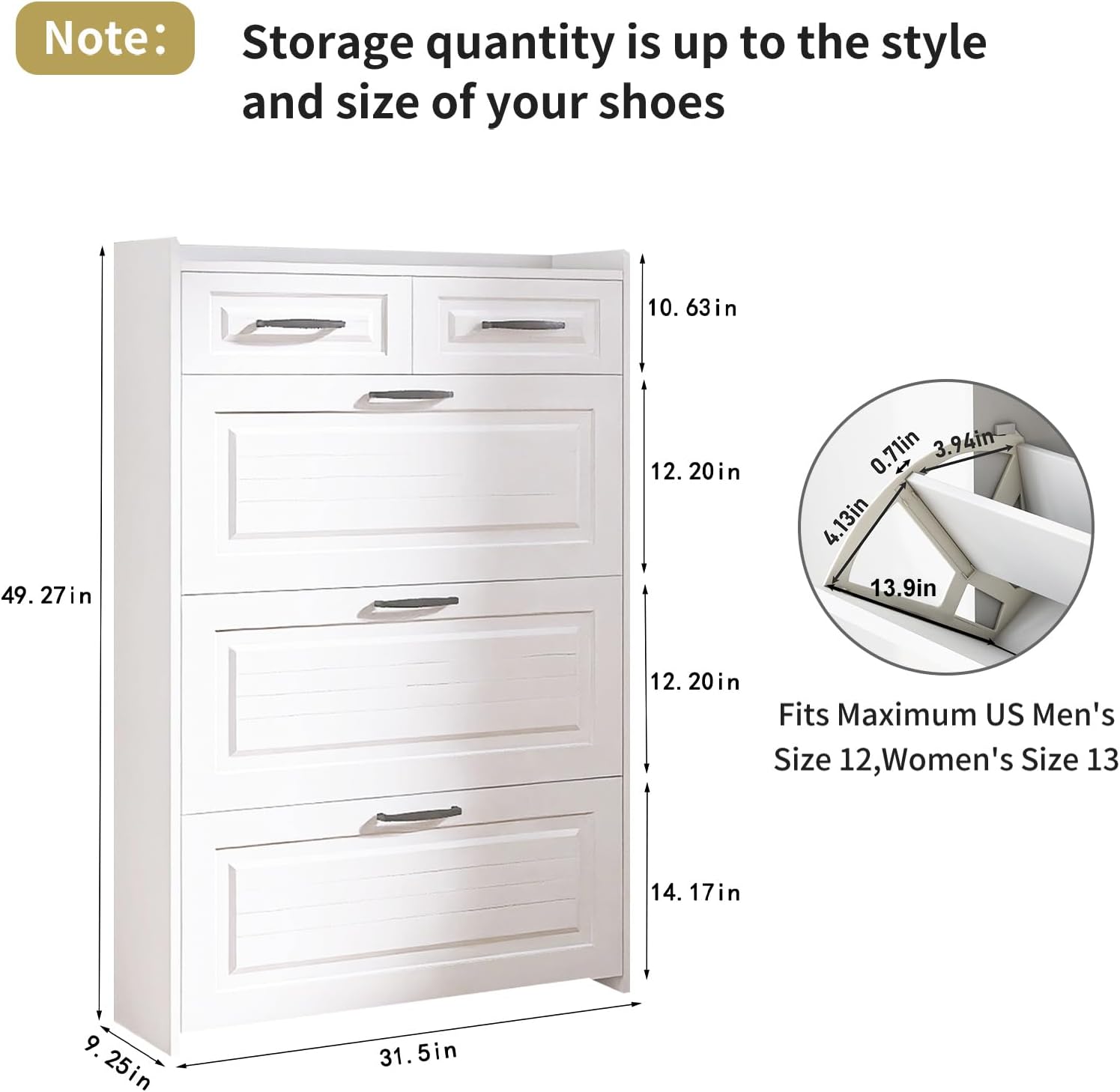 Spaco White Shoe Cabinet for Entryway, Freestanding Shoe Storage Cabinet,Wood Slim Hidden Shoe Rack Cabinet, Shoe Organizer Cabinet with 3 Flip Drawers & 2 Sliding Drawers for Closet, Hallway