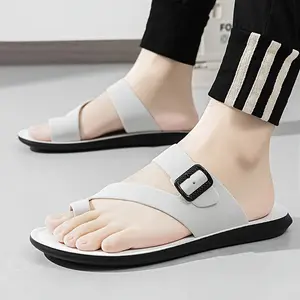 Summer Men's Fashion Sandals, Breathable Soft-Soled Slippers, Stylish Non-Slip Versatile Beach Shoes, Round Toe Design, White, Brown, Black