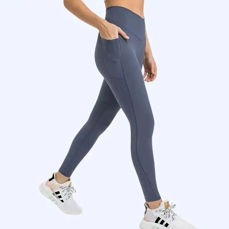 flxboo high waist crossover yoga pants with pockets women tummy control workout leggings athletic gym activewear running trousers