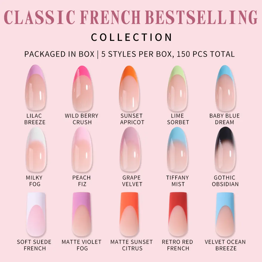 Molyangle Press-On  Kit, 5 Sets of Chic French Manicure Tips, Classic Almond Shape, Reusable Long-Lasting Full Cover Fake , Easy Apply for Women, Beauty Products, Box, Art flatback bead handmade gel diy diamond, Glossy, No Battery Needed, Decorative Nails