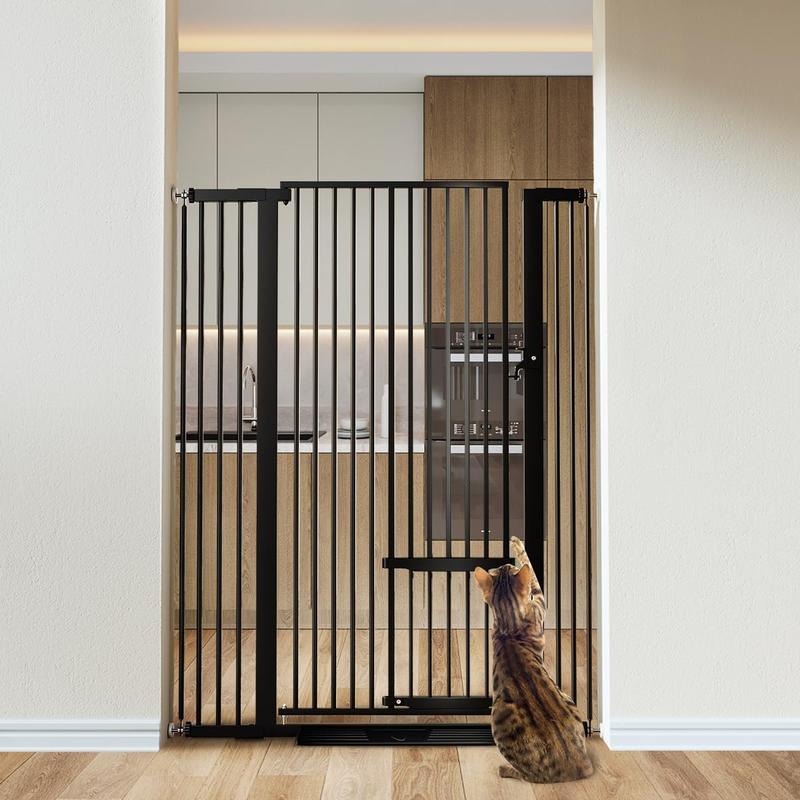 COMOMY 55.1" Extra Tall Pet Gate for Cats, 29.5-40.6" Extra Wide Cat Gate with Adjustable Cat Door, Pressure Mounted Easy Walk Through Pet Gate with Door for Stairs, Doorways, Kitchen Safety Fences, Valentine's Day