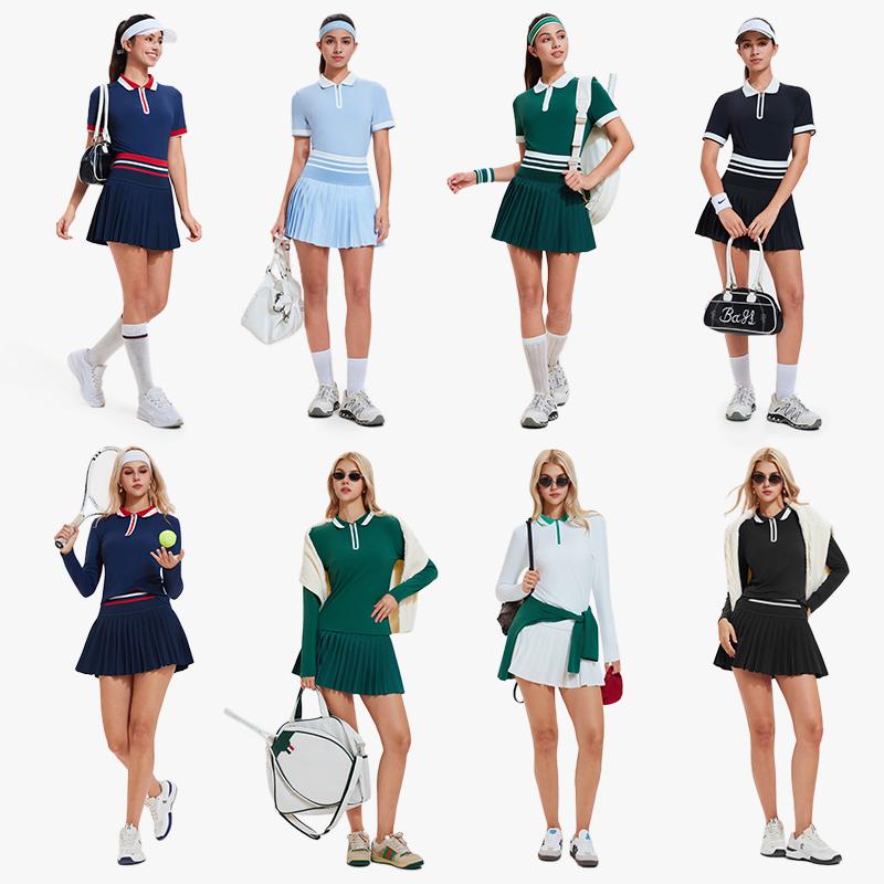 Airfree Tennis Skirt Sets Springfreshness Golf Outfits for Women Two Pieces Zipper High Waisted Golf Polo Two Piece Skirt Set Long/Short Sleeve Women 2 Piece Outfits Casual Gym Wear Athletic Clothing Versatile
