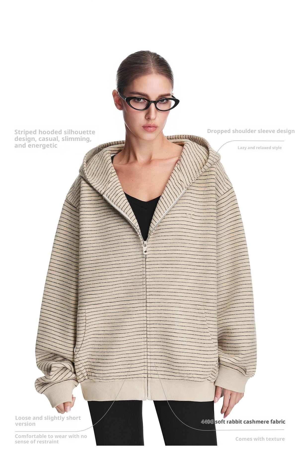 FDR Cozy Striped Fuzzy Hoodie with Faux Fur Collar Zip-up Oversized / Slim Sweater Oversized Fit Long Sleeve Fall / Winter Casual Womenswear Coats Outerwear Tops Jackets Sweatshirt #valentinesday #tiktokshopjumpstartsale #valentinesdaygift SpringStatement