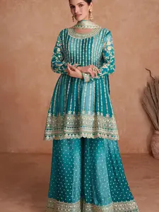 Real Chinon Embroidered  Color Readymade Palazzo Suit Womenswear for parties