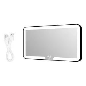1/2PCS Car makeup mirror with LED lights, car makeup mirror with 3 lighting modes, adjustable touch-controlled car sunshade mirror, portable travel USB charging car makeup mirror (white)