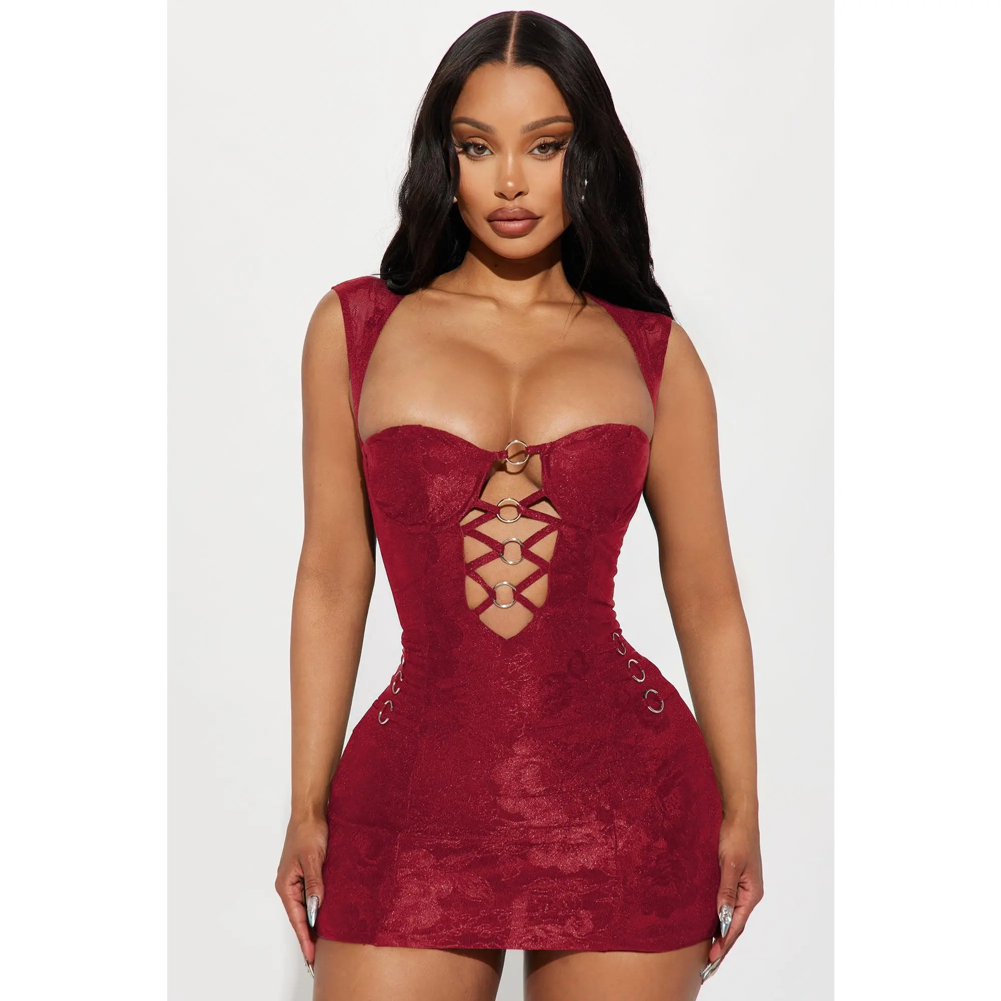 Liliana Lace Micro Mini Dress - Red