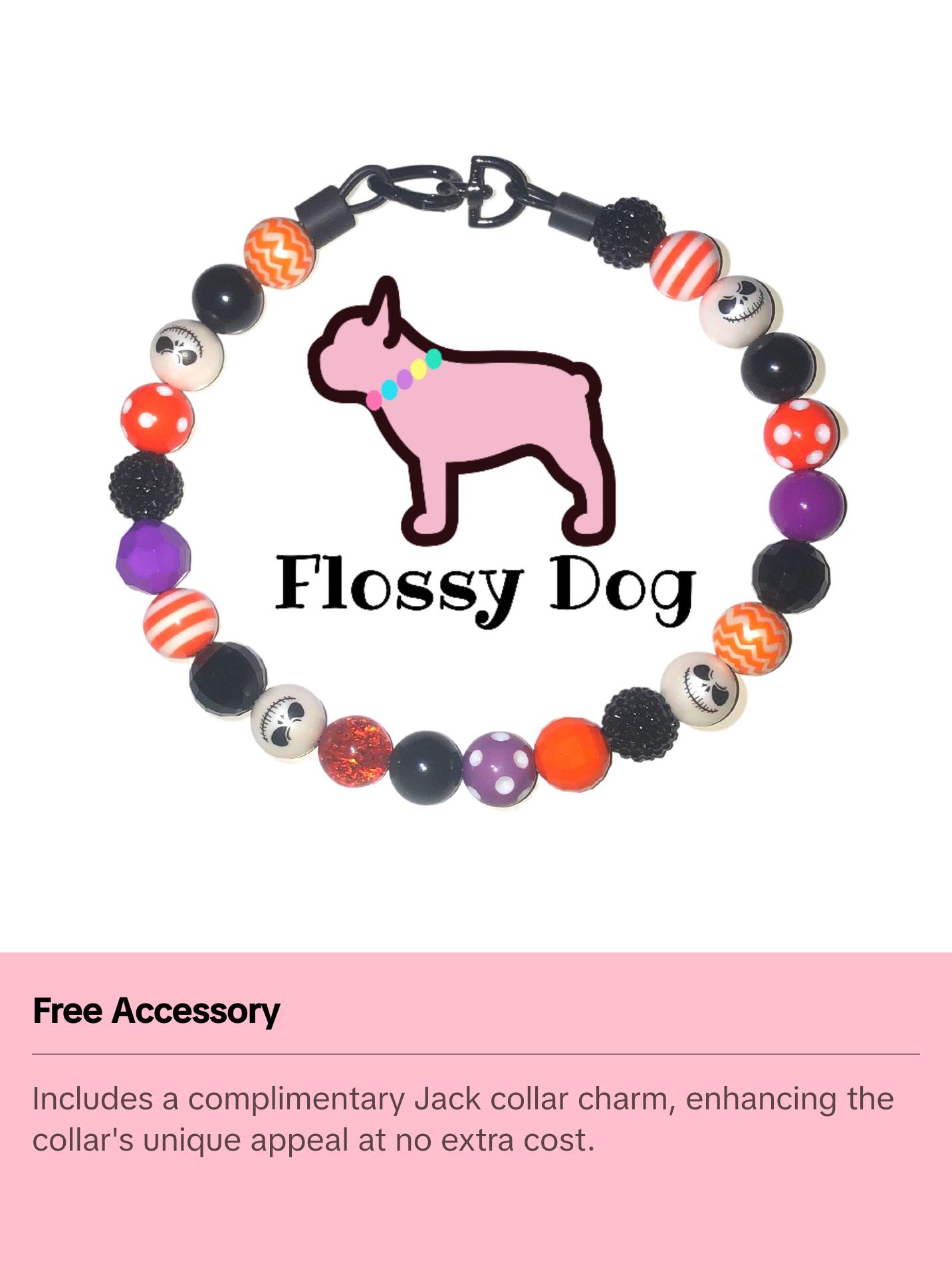 Howl-o-ween Beaded Dog Collar | Durable Dog Necklace | Orange, Black, White, Purple Jack Skellington Bead Collar | with Collar Charm