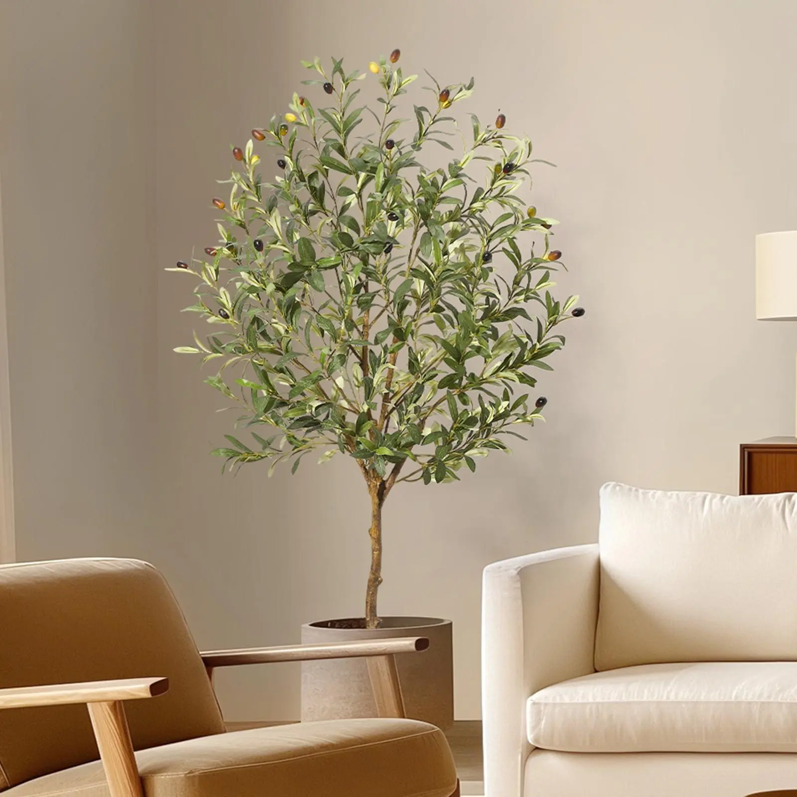 6ft Artificial Olive Tree for Home Decor Artificial Indoor, 6 Feet Large Faux Plant, with Moss,with Realistic Trunks, Adjustable Branch and Fruits
