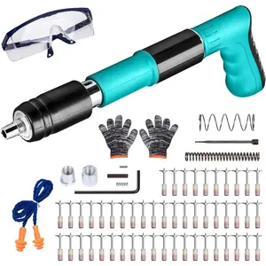 Manual Mini Nail Gun, Portable Concrete Nail Gun for Home Repairs and Crafting, Nail Wall Fastening Tool for Cement Wall, 5 Gears Nail Shooting Machine with Non-Slip Grip, Includes Multiple Nail Clips Ultra Thin Diamond Mesh Cutting Blades