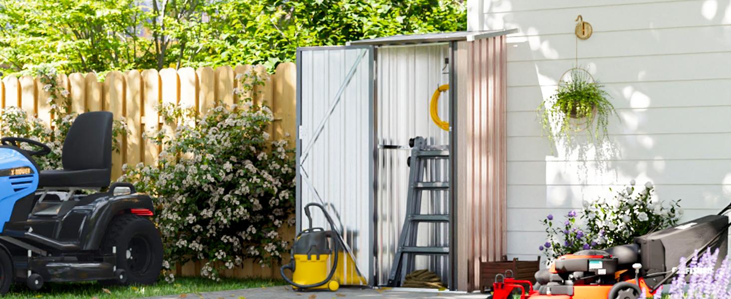 Aoxun 5x3FT Outdoor Storage Shed Metal Garden Tool Shed with Sloping Roof & Lockable Door Brown 5'x3' for Secure Storage